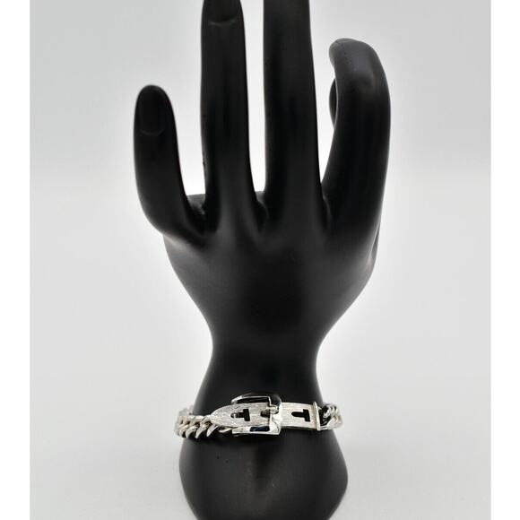 Avon Vintage Belt Buckle Bracelet Silver Tone Linked Chain Signed 80s 1980s Bin2 - Picture 4 of 12